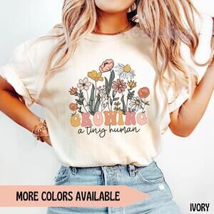 Growing A Tiny Human Pregnancy Announcement S Shirt, Wildflowers